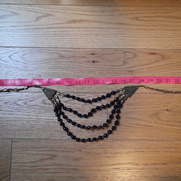 Brass Tone and Black Bib Necklace Rolled Paper Beads Ethnic Boho Tribal - Picture 4 of 14